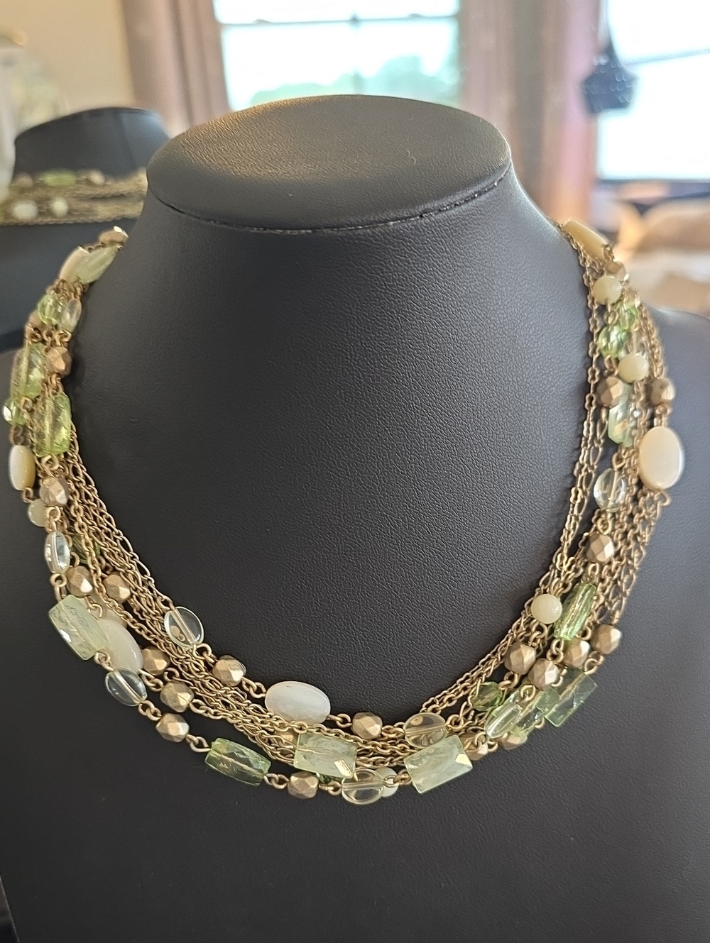 Lia Sophia Multi-Strand Gold and Light Green Beaded Necklace (D)